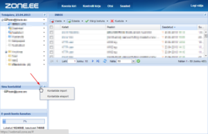 Kontaktandmete eksportimine Zone veebipõhisest e-posti kliendist